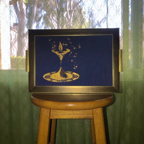 Mid Century Royal Blue Gold Fabric Artwork - Picture 4 of 4